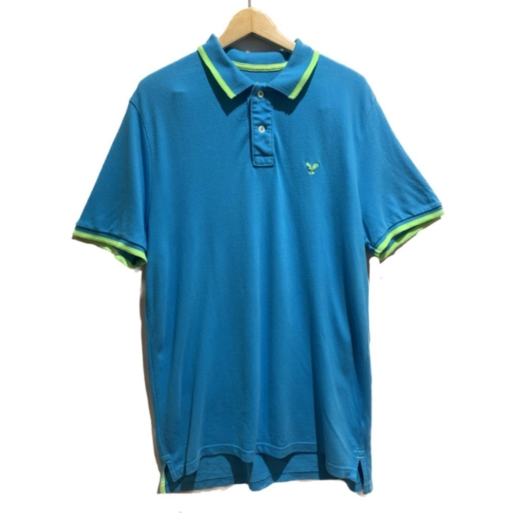 American Eagle Outfitters Blue Lime Green Cotton Polo Golf Shirt Men's Size XL